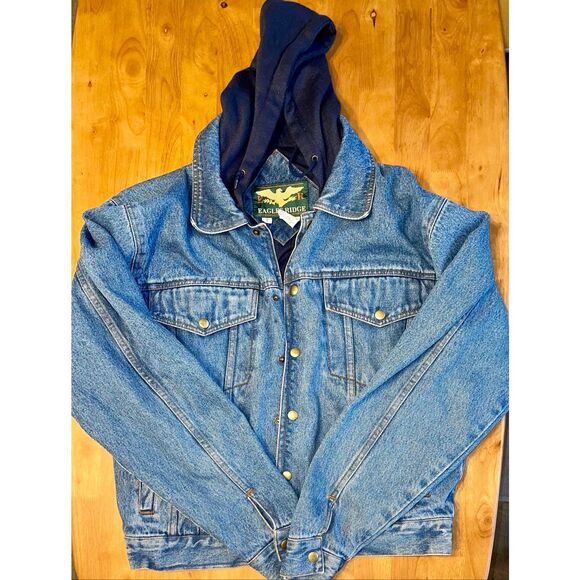Eagles Ridge Outfitters Denim Jacket Mens S Hooded Quilted Lined Full Zip Blue - Picture 1 of 7